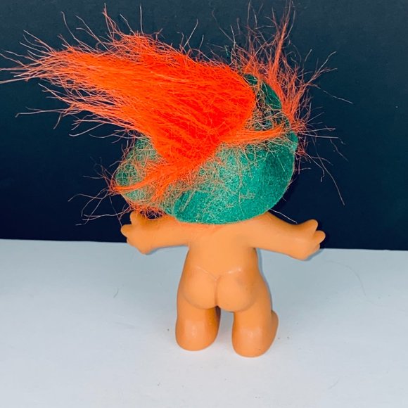 Russ Troll Droll Orange Hair Green Feathered Hat Pretend Play Toy Figure - Picture 4 of 4